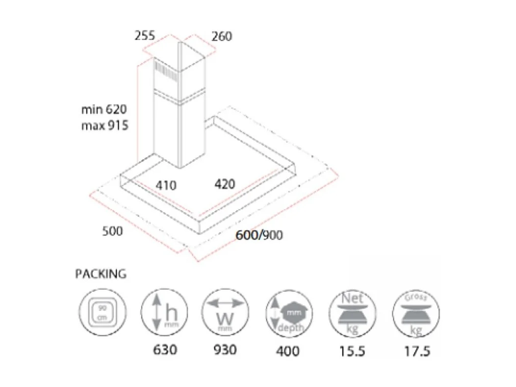 Samet Cappa Mega 90 inox da parete 90 cm
