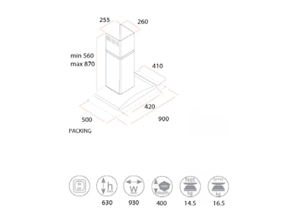 Samet Cappa WETH 90 inox da parete 90 cm cupolino in vetro