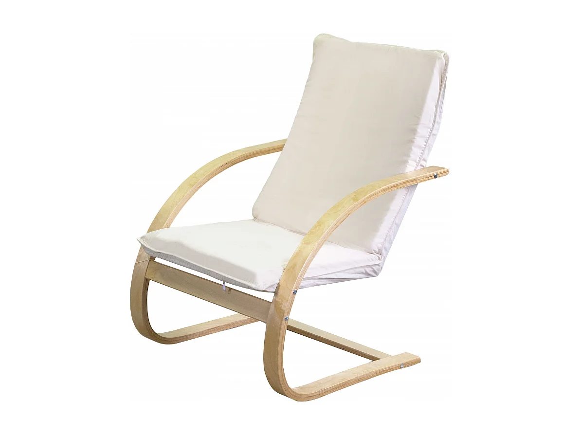 Poltrona legno tessuto imbottito crema cm 67x78h95