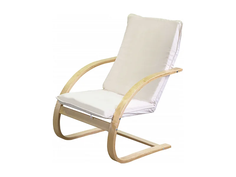 Poltrona legno tessuto imbottito crema cm 67x78h95