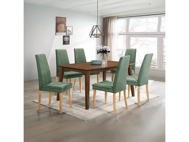 Set di 2 Sedie Tim in legno colore rovere e seduta in tessuto verde