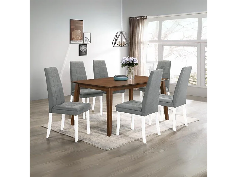 Set di 2 Sedie Tim in legno colore bianco e seduta in tessuto grigio