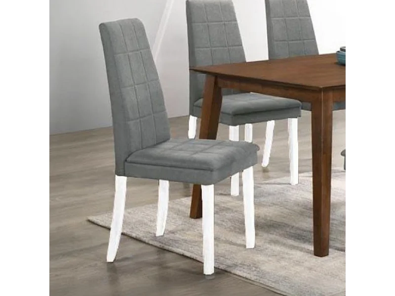 Set di 2 Sedie Tim in legno colore bianco e seduta in tessuto grigio