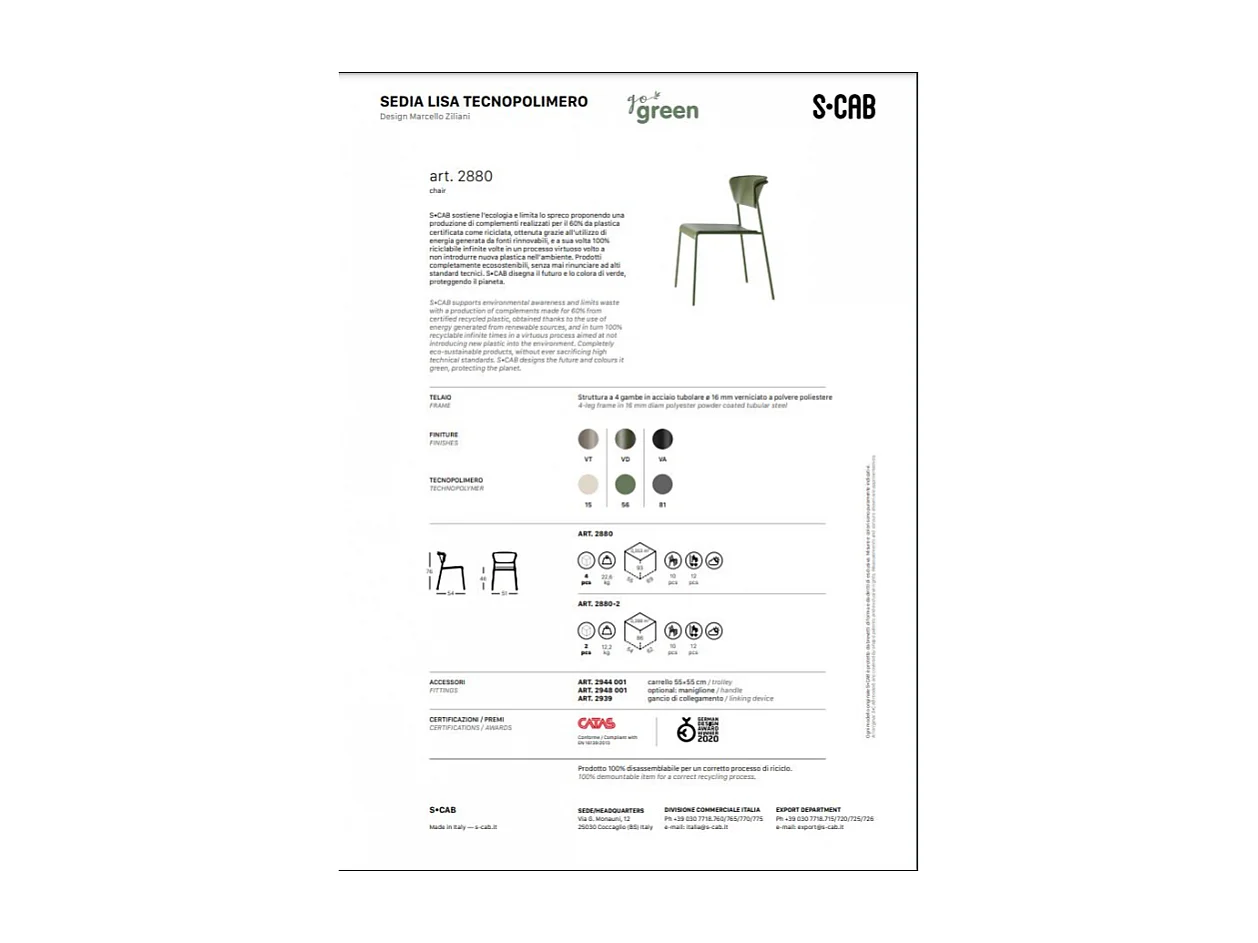 SET 4 SEDIE LISA TECNOPOLIMERO GO GREEN SCABDESIGN MADE IN ITALY - Verde oliva 56