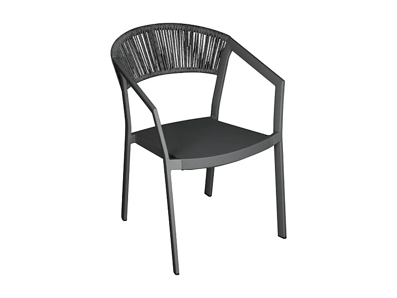 Sedia Cagliari Contract In Alluminio Grigio Antracite - Schienale In Wicker Antracite - Seduta In Textilene Antr. Moia