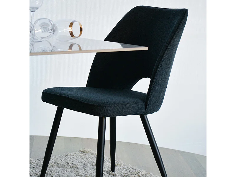 Set Da 4 Sedie Virginia Tessuto Blu Gambe Nere