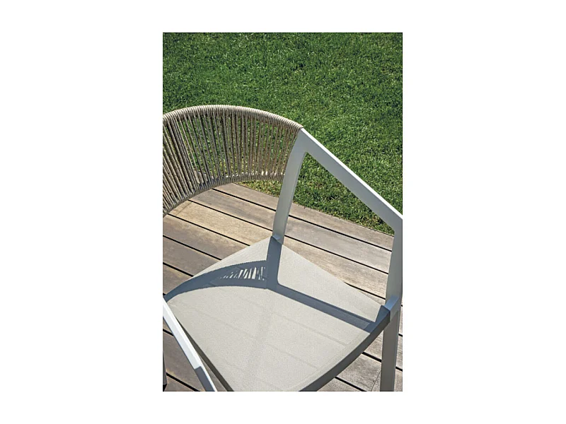 Sedia Cagliari Contract In Alluminio Bianco - Schienale In Wicker Canapa - Seduta In Textilene Coffee Moia