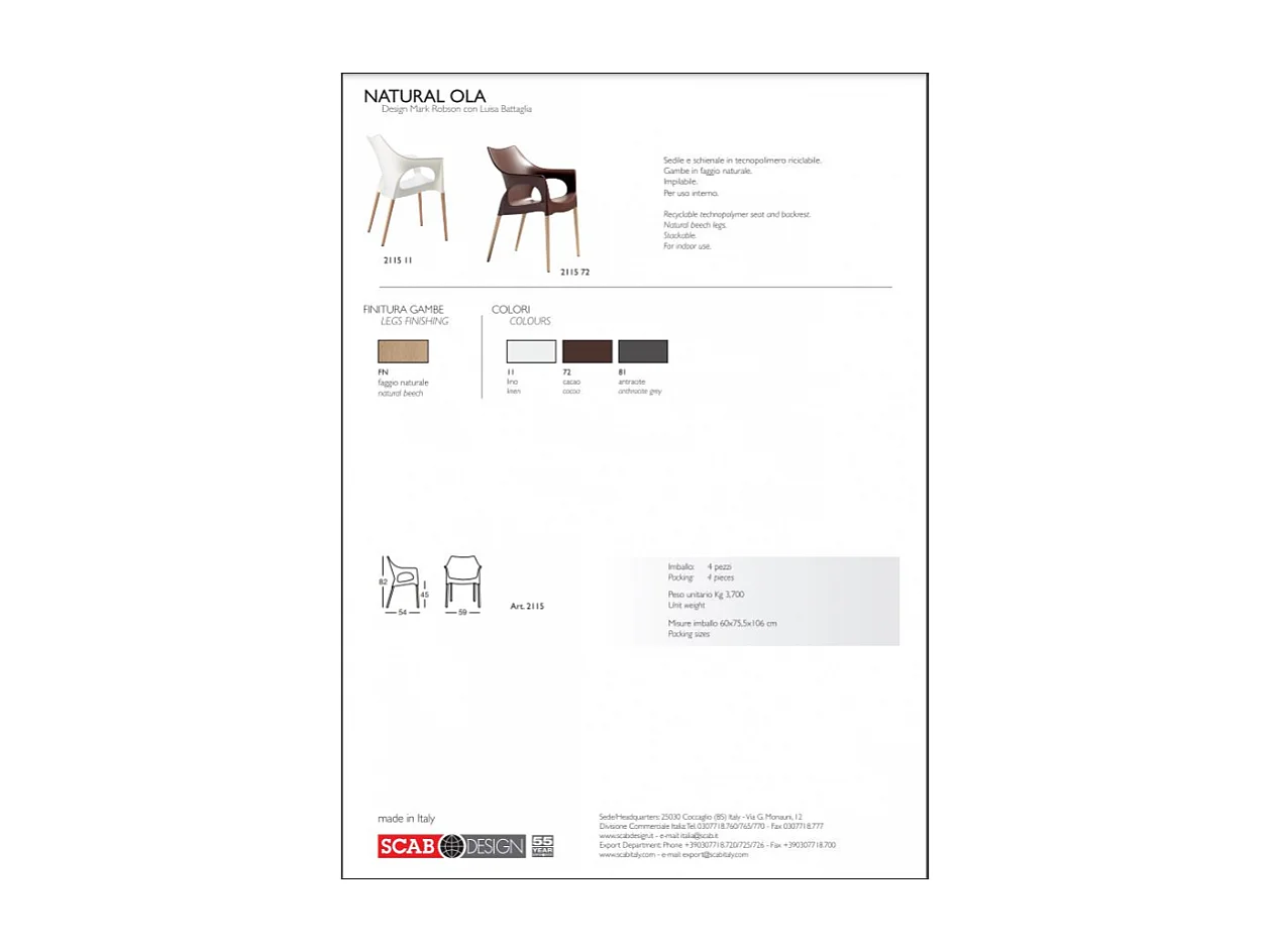 SET 4 SEDIE NATURAL OLA TECNOPOLIMERO SCAB DESIGN MADE IN ITALY - Antracite 81
