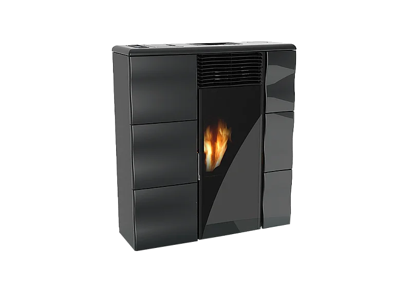 Stufa a pellet Olga 502L slim ventilata in ceramica 9,7kw nero Lincar