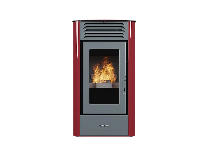 Nikita stufa a pellet ventilata in acciaio e ghisa rosso lucido Lincar