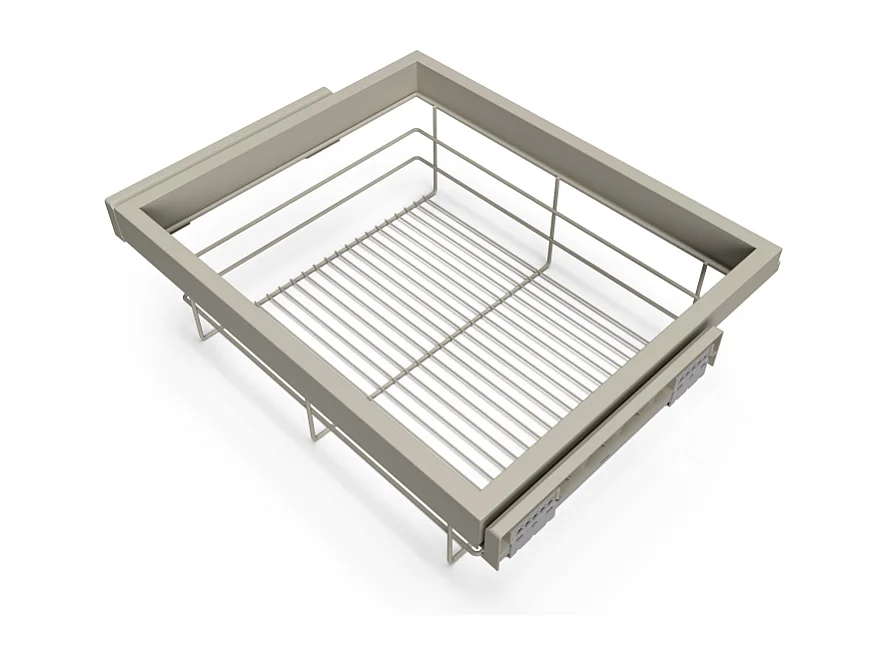 Kit cestello in filo metallico e telaio con guide a chiusura morbida per armadi, regolabile, modulo 600mm, Grigio pietra
