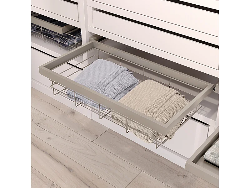 Kit cestello in filo metallico e telaio con guide a chiusura morbida per armadi, regolabile, modulo 600mm, Grigio pietra