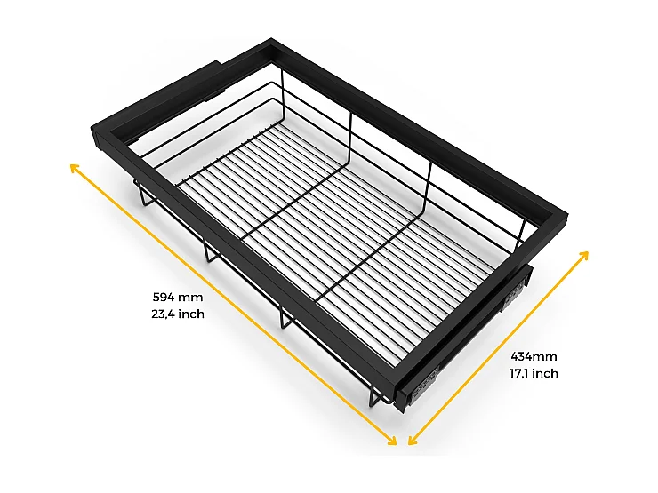 Kit cestello in filo metallico e telaio con guide a chiusura morbida per armadi, regolabile, modulo 600mm, Grigio pietra