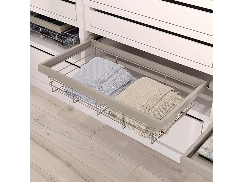 Kit cestello in filo metallico e telaio con guide a chiusura morbida per armadi, regolabile, modulo 600mm, Grigio pietra