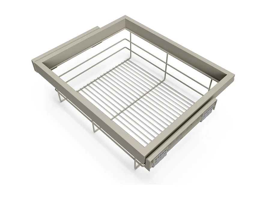Kit cestello in filo metallico e telaio con guide a chiusura morbida per armadi, regolabile, modulo 600mm, Grigio pietra