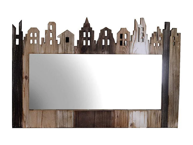 Specchio legno naturale casette cm 78,5x51,5x2,5