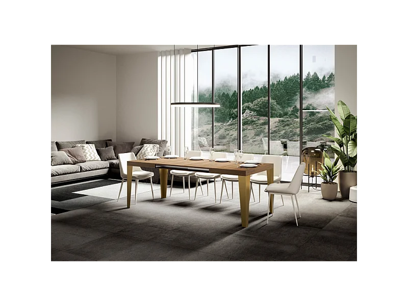 Tavolo allungabile 90x160/420 cm Flame telaio Oro - Quercia Natura