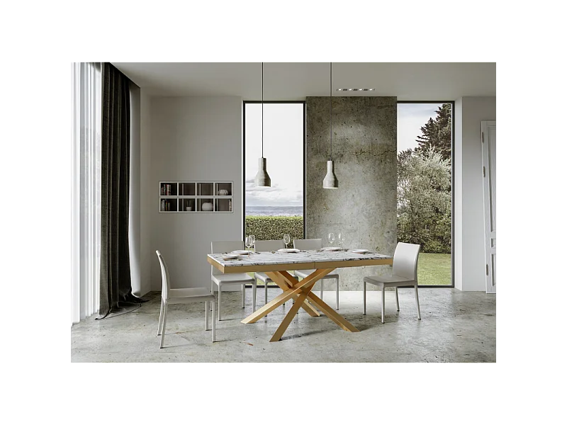 Tavolo allungabile 90x180/440 cm Volantis Evolution telaio Oro - Bianco Frassino