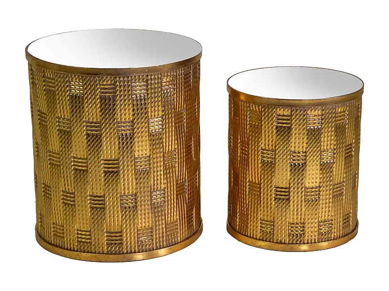 Tavolino metallo 1-2 oro con top a specchio tondo cm ø45h51,5