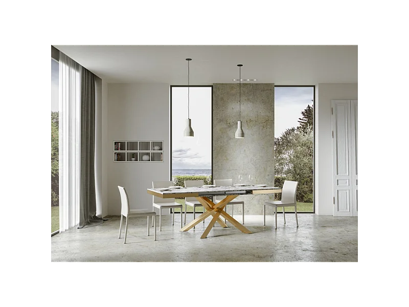 Tavolo allungabile 90x120/380 cm Volantis Evolution telaio Oro - Bianco Frassino