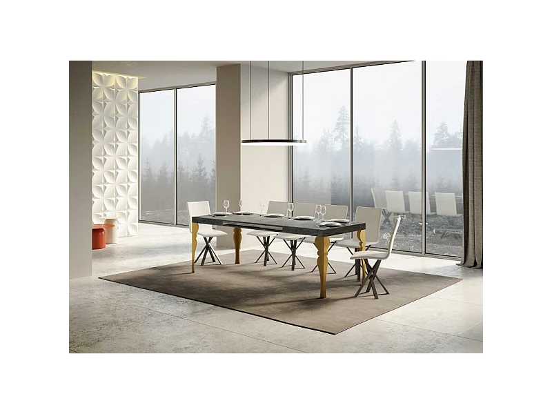 Tavolo allungabile 90x130/390 cm Paxon telaio Oro - Cemento