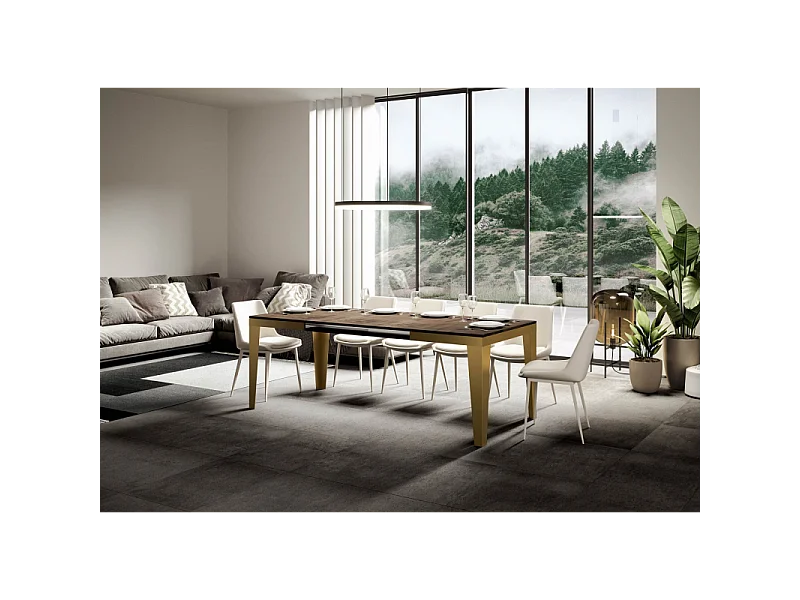 Tavolo allungabile 90x120/380 cm Flame Evolution telaio Oro - Noce