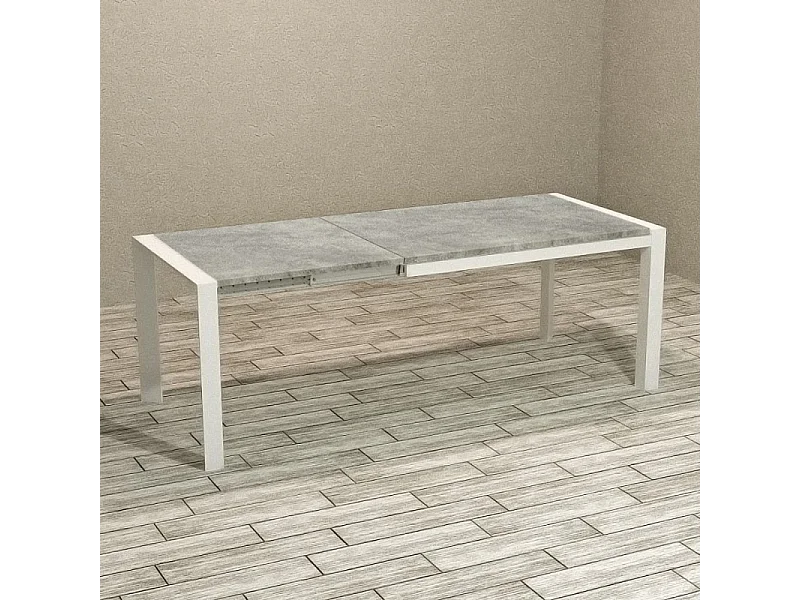 Tavolo rettangolare allungabile Golia 130x80 struttura bianco e piano cemento