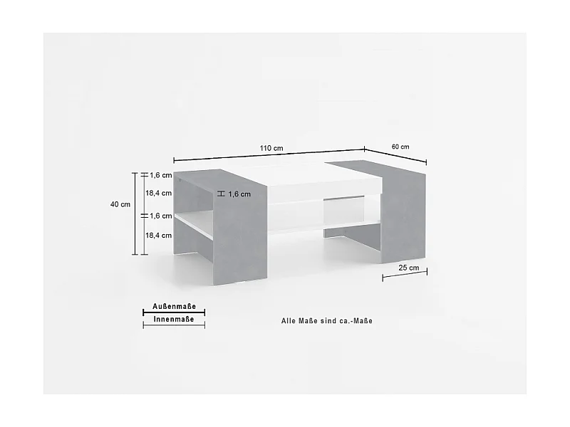 Tavolino da caffè Cherry – Bianco Lucido/Report