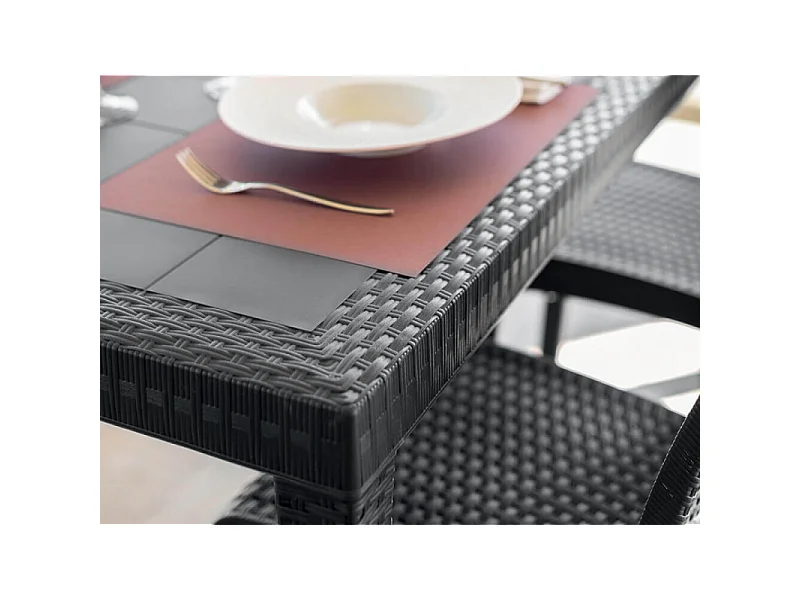 Mesa de jardín para exterior 150x90 cm de ratán y polipropileno Houston - Negro