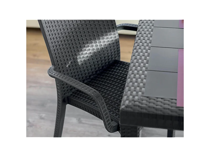 Gartentisch im Freien 150x90cm aus Rattan-Polypropylen Houston - Schwarz