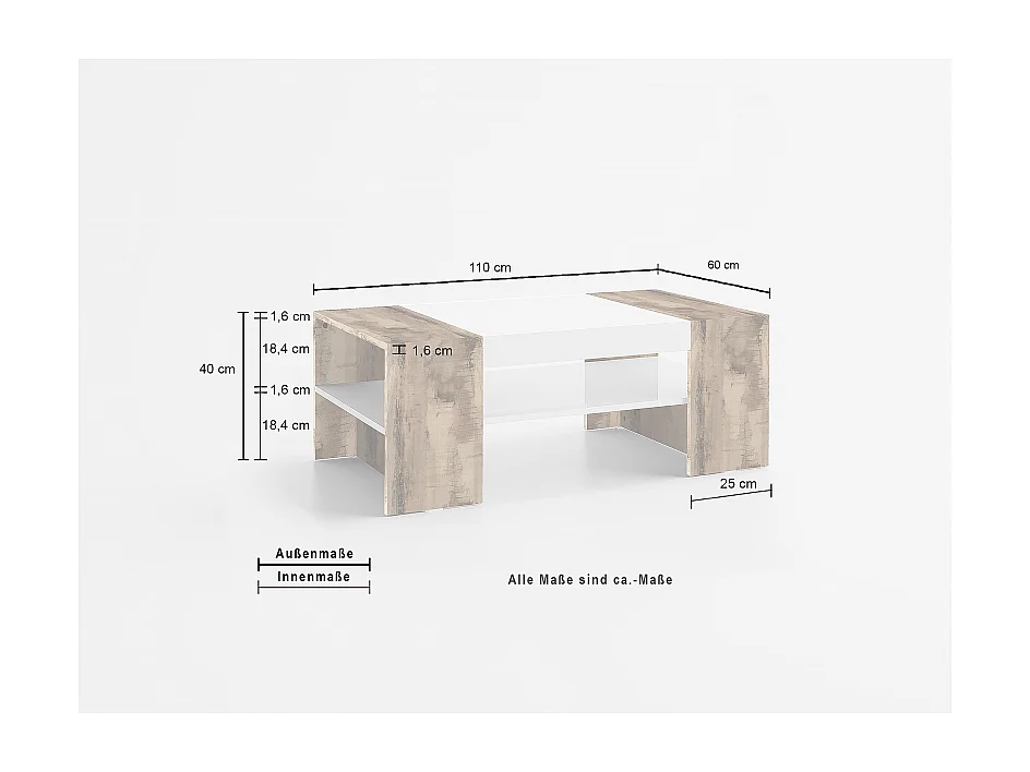 Tavolino da caffè Cherry – Bianco Lucido/Acero Pereira