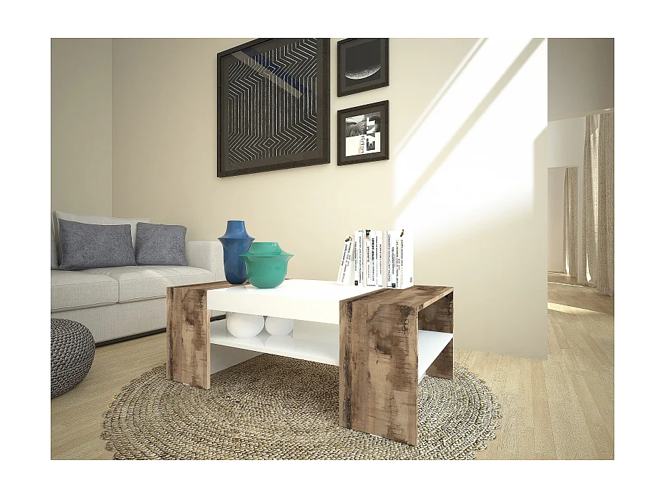 Tavolino da caffè Cherry – Bianco Lucido/Acero Pereira