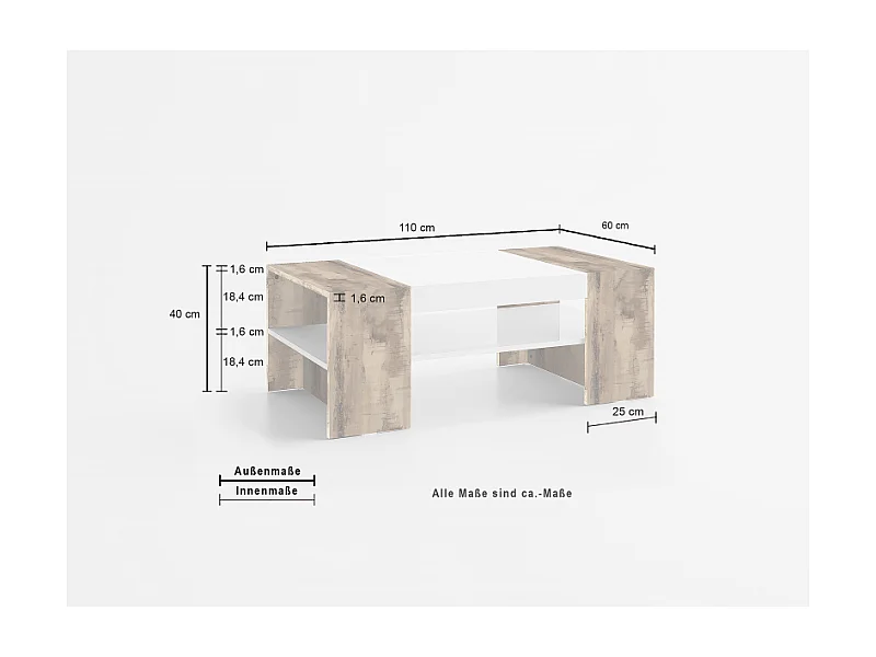 Tavolino da caffè Cherry – Bianco Lucido/Acero Pereira