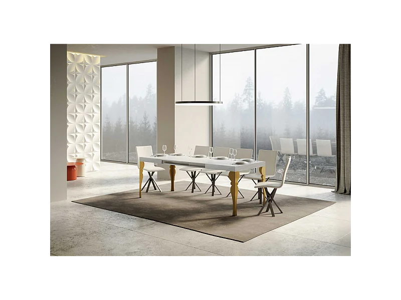 Tavolo allungabile 90x130/234 cm Paxon telaio Oro - Bianco Frassino