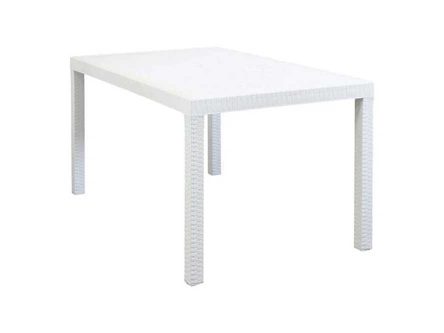 Rechteckiger Gartentisch Houston 150 x 90 cm aus geflochtenem Kunststoff - Weiß