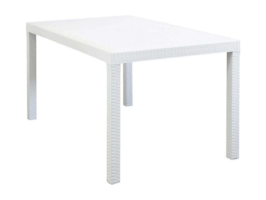 Tavolo da giardino rettangolare Houston 150 x 90 cm in plastica intrecciata - Bianco