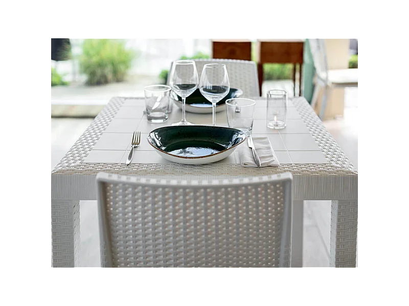 Rechteckiger Gartentisch Houston 150 x 90 cm aus geflochtenem Kunststoff - Weiß