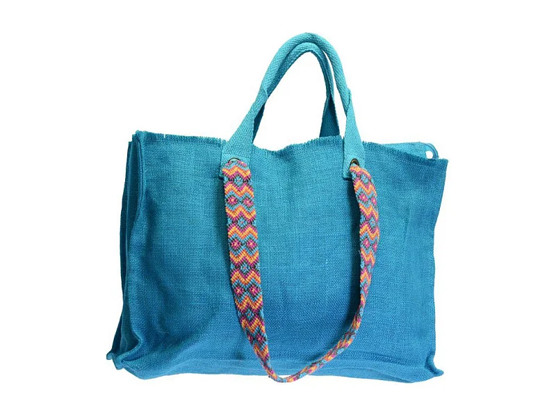 Borsa juta turchese cm 46x32x14