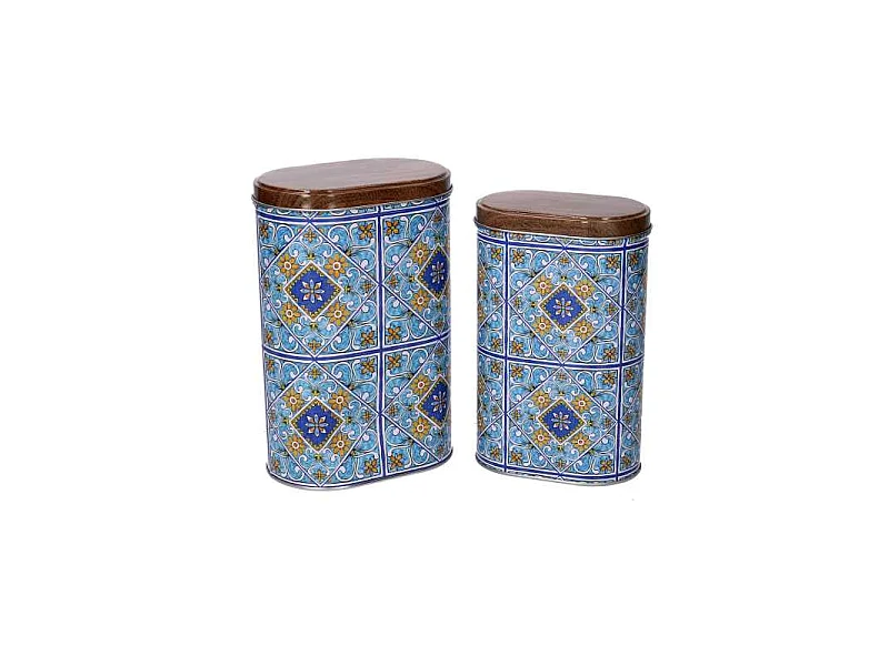 Scatola metallo mandala 1-2 azzurro ovale cm 13,4x8,6h20,3