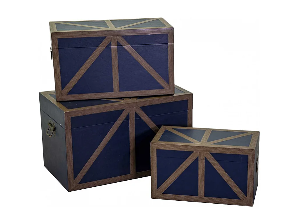 Baule legno ecopelle 1-3 blu rettangolare cm 68x38h40