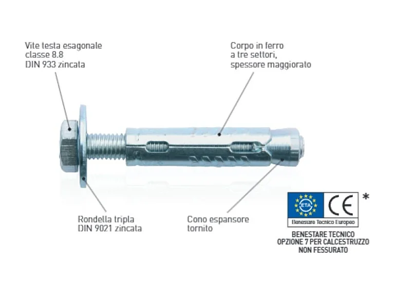Set di 50 Tasselli SRV006L in acciaio Ø10 vite TE 8.8 M6/80 Made in Italy