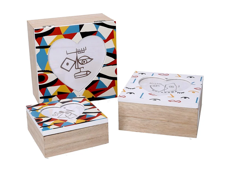 Scatola legno 1-3 multicolor quadro cm 18x18h9