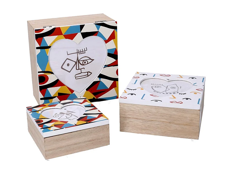 Scatola legno 1-3 multicolor quadro cm 18x18h9
