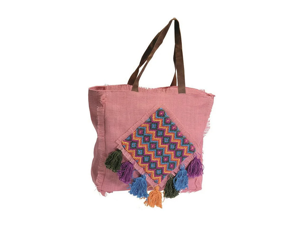 Borsa juta rosa con pon pon cm 43xh37x14