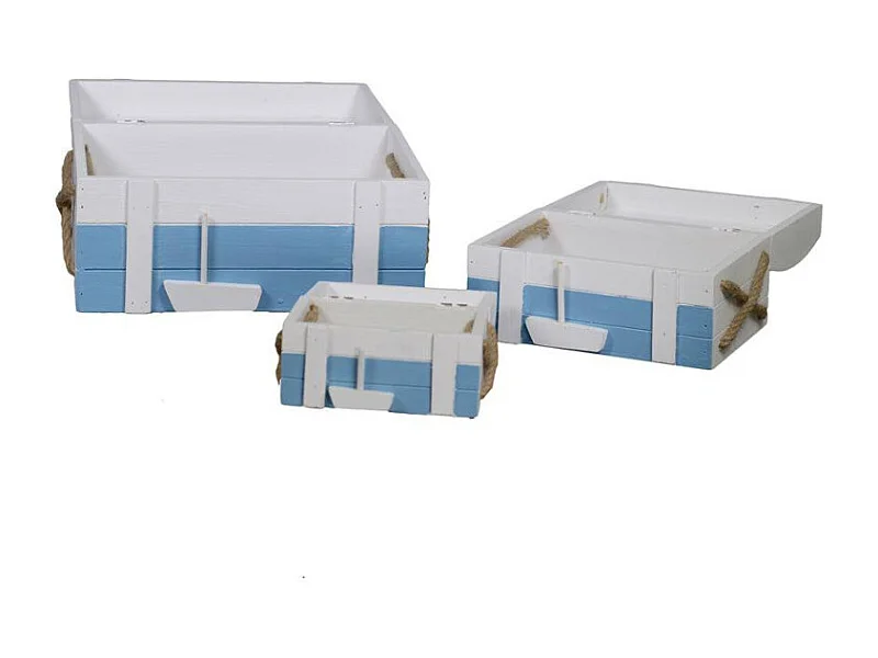 Scatola legno mare 1-3 righe bianco/azzurro rettangolare cm 32x20h17,5