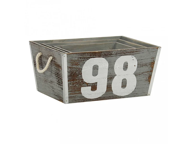 Lot de 3 caisses décoratives en bois avec motif Zoe