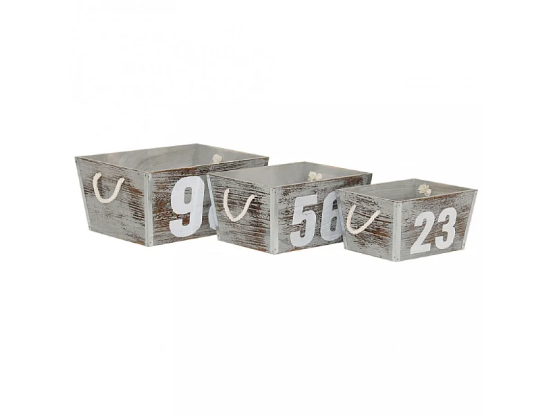 Lot de 3 caisses décoratives en bois avec motif Zoe