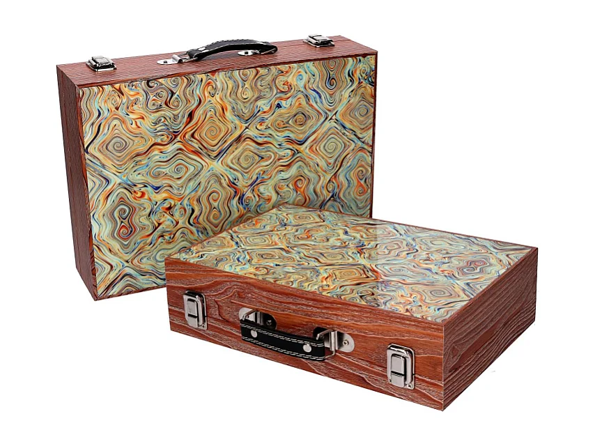 Scatola valigia legno 1-2 verde bordo marrone cm 34x9,3h24