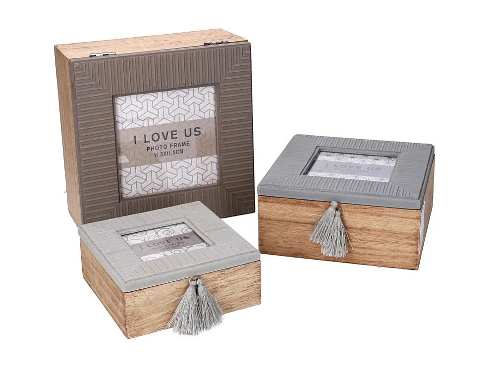 Scatola legno 1-3 grigio quadro cm 18x18h9