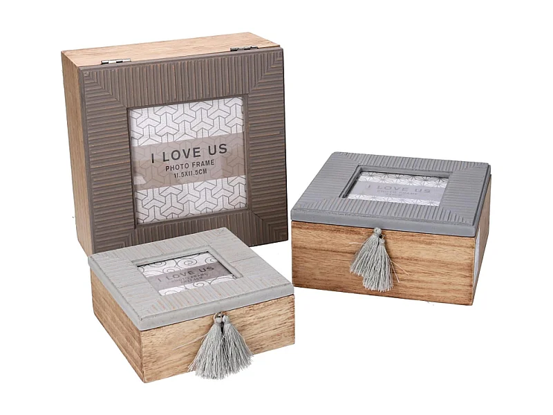 Scatola legno 1-3 grigio quadro cm 18x18h9